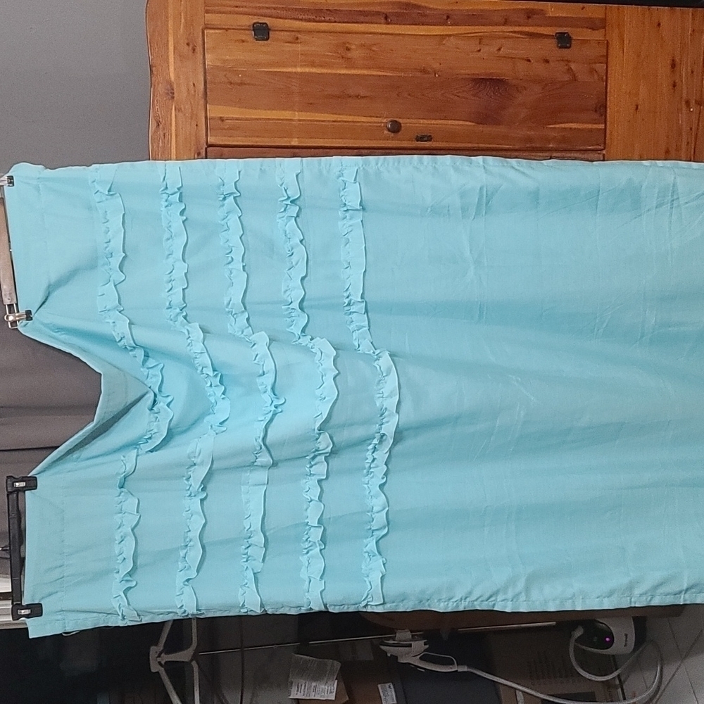 Ellery Homestyles Curtain Aqua Ruffles Rod Pocket Room Darkening 50x82 in EUC‎